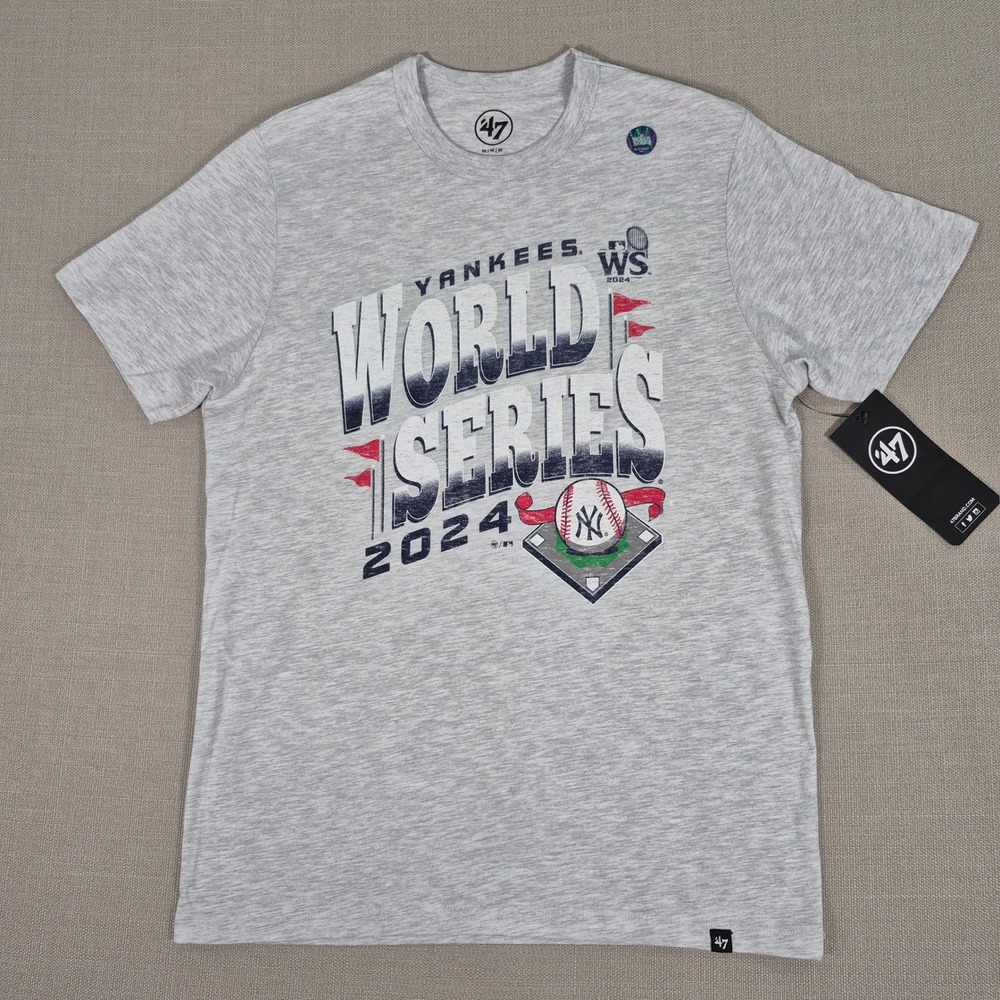 47 Brand New York Yankees World Series 2024 Mens Gray Graphic T-Shirt Medium NWT